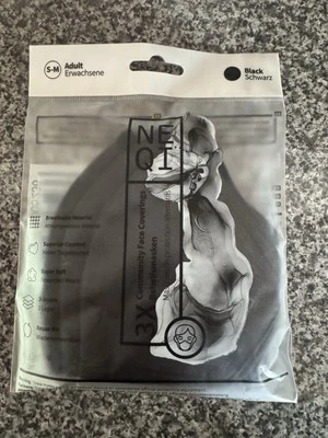 NEQI BLACK ADULT ERWACHSENE S/ M Pack Of 3 FACE MASK REUSABLE