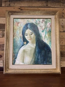 MUY BONITA Pintura de una Mujer Asiática por Nathan Wasserberger 20x24 Impresionista - Imagen 1 de 7