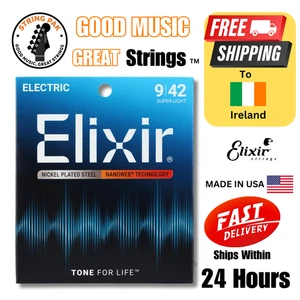 Elixir Electric Guitar Strings Nanoweb Nickel Coated 9-42 + 7 Guitar Picks - Picture 1 of 5