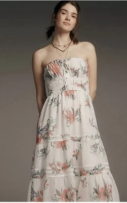 Vestido Anthropologie Somerset Sin Tirantes Gasa Blanco Floral En Niveles Midi M NUEVO Foto 1 de 4