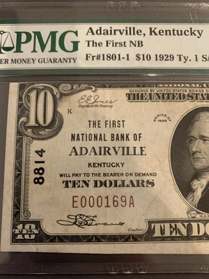 1929 National $10 ADAIRVILLE, KY Charter #8814 PMG VF 35 epq Kentucky 950372-1 - Image 1 of 4