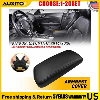 Cubierta de reposabrazos para consola central de cuero suave negra 1-10X Fit Kia Optima 2016-20 Foto 1 de 4