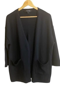 ST John Black Womens 3/4 Sleeve 100% Wool With Pockets Sweater Size L - Picture 1 of 6