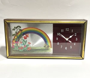Vintage 1980s - Rainbow Mushroom Flowers Wall Clock - 14" x 7" - Tested Works - Picture 1 of 13