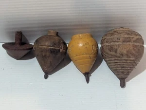 Antique Vintage Wooden Spinning Tops with Metal Tips Set of 4 Rare - Picture 1 of 8