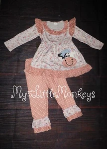 NEW Boutique Farm Cow Tunic & Ruffle Leggings Outfit Set - Picture 1 of 3