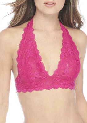 FREE PEOPLE GALÓN ENCAJE HALTER SUJETADOR INALÁMBRICO ROSA ROJO BAYA NUEVO MEDIANO Foto 1 de 2