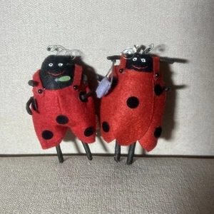 Lot 2 Heart Felts LADYBUGS Ornaments Midwest of Cannon Falls Pair Couple - Picture 1 of 10
