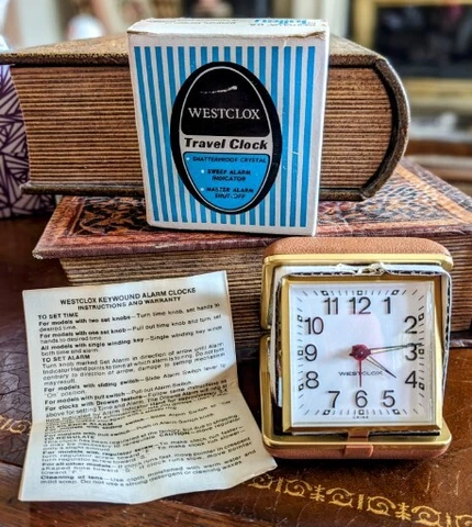 Vintage WESTCLOX Travel Clock Touralarm Tan Luminous-#44512 NEW! Cover