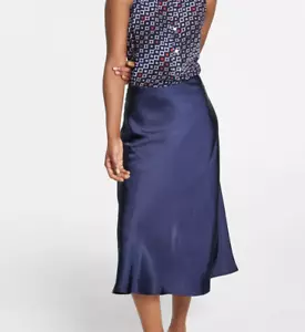$69 NWOT BAR III Satin Midi Skirt Navy Size 14 - Picture 1 of 3