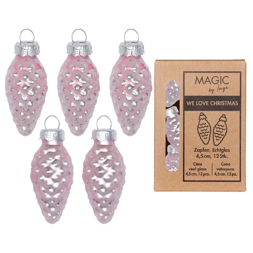 INGE-GLAS 12 conos de vidrio 4,5 cm adornos de árbol de Navidad bolas de Navidad adornos de árbol de Navidad