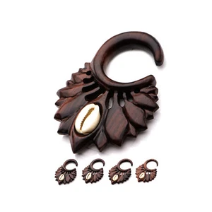 PAIR-Tapers Hangers Wood Narra w/Shell on Flower 04mm/6 Gauge  - Picture 1 of 4
