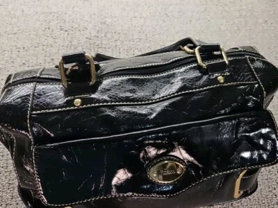 Liz & Co Bolso de Hombro Imitación Cuero Brillante Cartera Look Húmedo Sólido Negro Dorado Foto 1 de 4