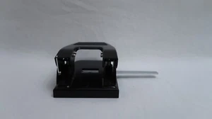 Black Metal 2 Hole Office Paper Punch w/Paper Guide - Picture 1 of 6