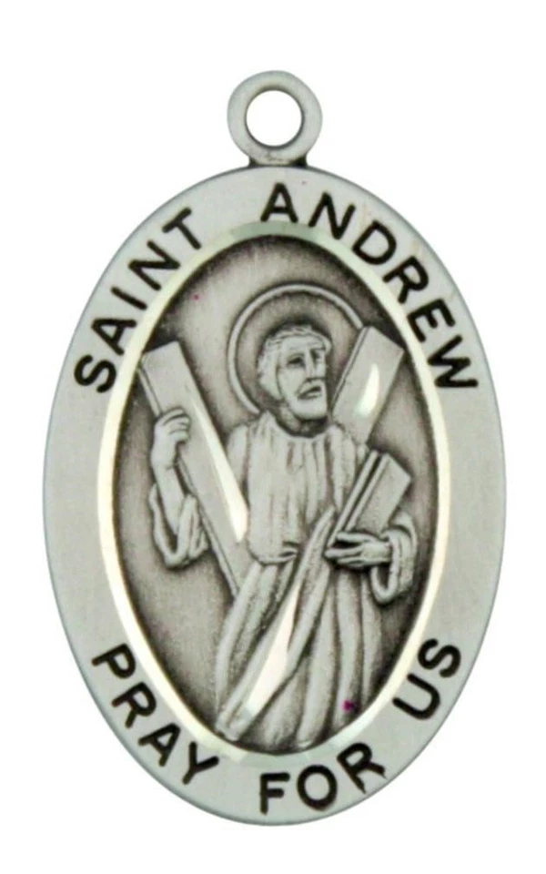 Saint St Andrew Pray For Us Pendant 1 1/16 Inch Sterling Silver Medal - Image 1 of 1