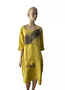 NWT KLASIKS BAMBOO 100% LINEN POCKETS 1/2 SLEEVES BOHO MIDI DRESS SIZE M/L/XL - Picture 1 of 11