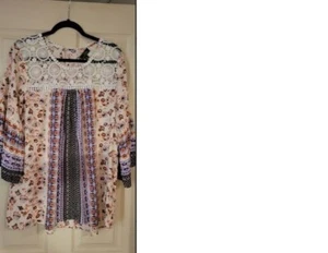 SUZANNE BETRO Women's XL Top Bell Sleeve Multicolor Crochet Choke Lightweight - Picture 1 of 8