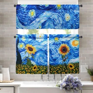 Sunflower Kitchen Curtains and Valances Set - 3 Piece Kitchen Curtains 36 Inc... - Picture 1 of 5