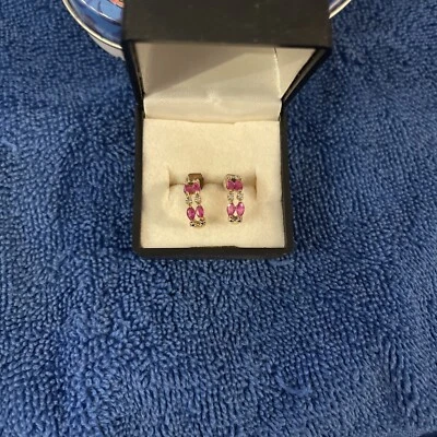 Dainty 18Kt Gold Double Strand Ruby And Diamond Half Hoops - Image 1 of 4