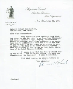 LETTERA FIRMATA EDWARD R. FINCH 1934 - GIUDICE NY CORTE SUPREMA D'APPELLO - Foto 1 di 1