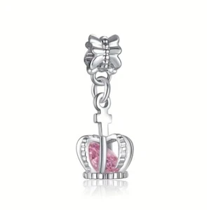 Silver Crown Murano Glass Dangle Charm - Picture 1 of 5