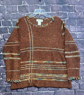 VTG Susan Bristol Sweater Women Large Red Brown Rainbow Knit Heritage Cottoncore - Image 1 of 4