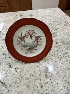 Piatto vintage con uccellini e bordo rosso 7 1/8" - Foto 1 di 4