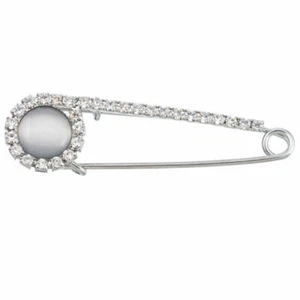 2 stück Brosche Anstecknadeln Verschlußnadel Katzenaugen Strass Silber 6.7x1.8cm - Bild 1 von 2