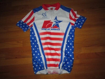 Camiseta de ciclismo DE MARCHI vintage bandeira dos EUA Tour Of America 1/4 zíper FEITA NA ITÁLIA M/L - Imagem 1 de 4