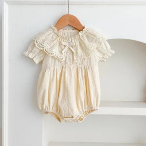 Baby Girl Romper Dress Lace Ruffles Collar Bodysuit One Piece Christening Outfit - Picture 1 of 38