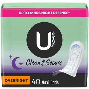 U by Kotex Clean & Secure Overnight Maxi Pads, 40 Count - Picture 1 of 10