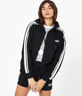 Women's  Lonsdale Iconic 2-Stripe Full Zip Hoodie Jacket in Black Size 2XL / 18 - Image 1 of 4