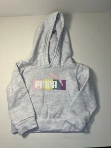 Puma Girls Hooded Sweatshirt Toddler 12 Months Light Gray Glitter Logo Casual - Picture 1 of 10