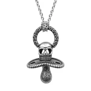 Skull Pacifier Pendant Necklace Stainless Steel Punk Goth By Controse - Picture 1 of 6