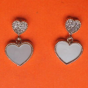 Pretty Crystals & Silver Tone Hearts Gold Plated Dangle Stud Earrings: UK Seller - Picture 1 of 7