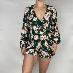 SHOW ME YOUR MUMU Rocky Green Long Sleeve Floral Romper Loose Fit Size Small - Picture 1 of 5