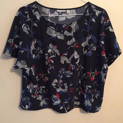 Halogen Red White Blue Floral Short Sleeved Top Size PL - Image 1 of 4