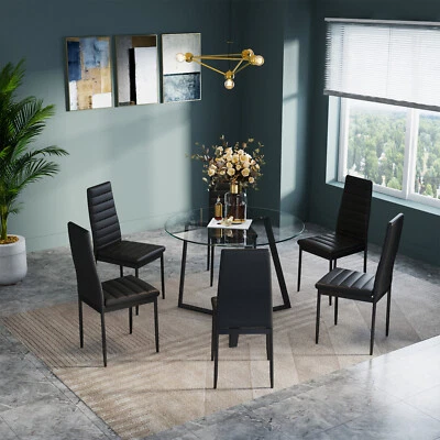 4/6 Seater Glass Dining Table Chairs Set Breakfast Kitchen Living Room Furniture - Image 1 of 4