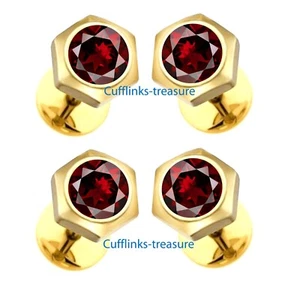 Natural Garnet Gemstones with Gold Plated 925 Solid Silver Tuxedo Buttons set #9 - Picture 1 of 6