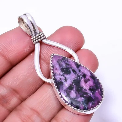 Charoite púrpura - Colgante de plata de ley 925 hecho a mano de diseñador de Siberia 2,34" P12 Foto 1 de 4