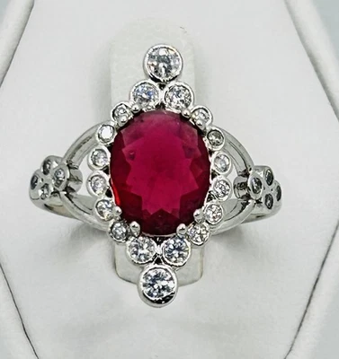 Bomb Party RBP8634 Always So Chic Lab Created Ruby Rhodium Plated Ring Sz 8 - Image 1 of 3