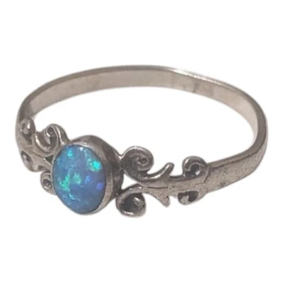 Anillo Vintage Ópalo Azul/Verde Plata de Ley 925 Talla 7.5 Foto 1 de 4