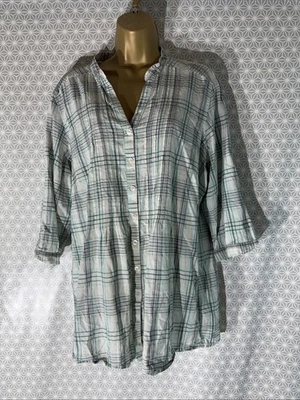 Bonmarche Blouse Plus Size Uk 20 Green Glitter Check 3/4 Sleeve V Neck Shirt Top - Image 1 of 4