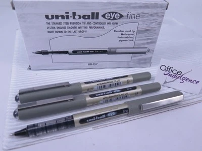 3 x BLACK Uni-ball UB157 Eye Pen Fine 0.7mm S/Steel Tip Capped UB157BK - image 1 of 4