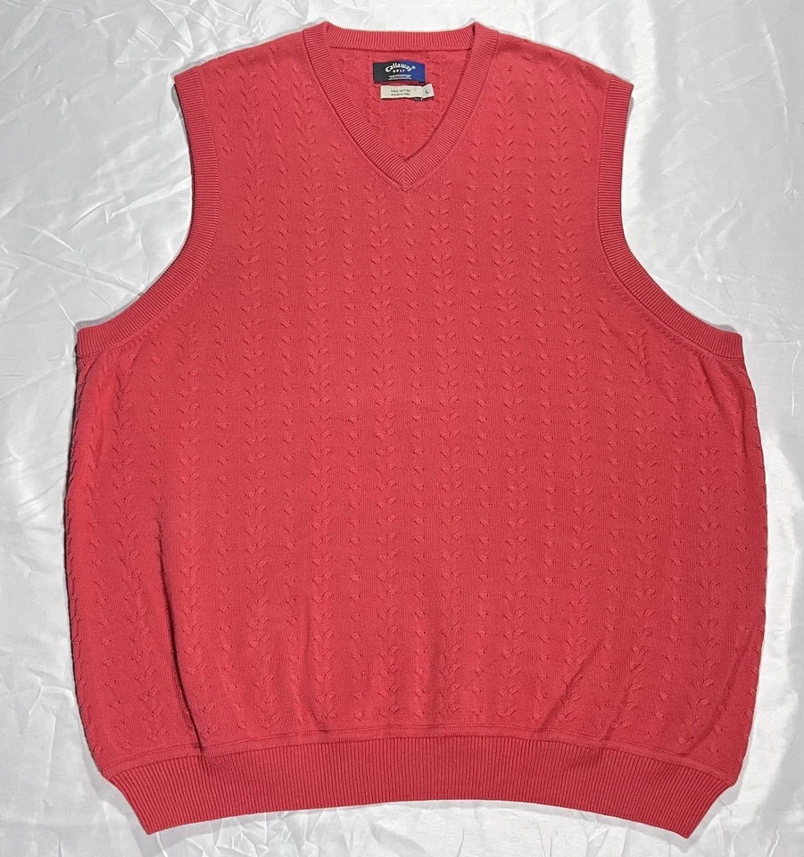 Chaleco Suéter Callaway Golf Collection Para Hombre Grande Cuello en V Rojo/Naranja Algodón Pima Foto 1 de 4