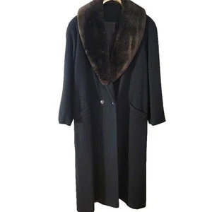 Talbots Wollmantel Damen durchgehend Fellkragen gefüttert Winter schwarz braun 16 - Bild 1 von 14