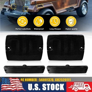 For Jeep 1987-1995 Wrangler YJ Smoke Bumper Signal Fender Side Marker Light 4PCS - Picture 1 of 11