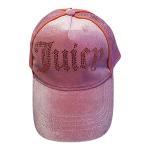 Juicy Couture Pink Velour Trucker Hat Crystal Logo Baseball Cap Adjustable NWT - Picture 1 of 5