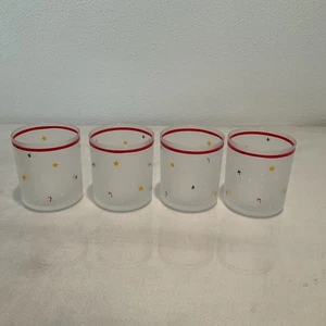 4 Vtg Prisma Christmas Tree Star Candy Cane Low Ball Frosted Cocktail Glasses - Picture 1 of 13