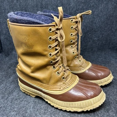 复古高级 Kaufman Sorel 靴子男式 8 码生皮橡胶羊毛衬里加拿大 — 第 1/4 张图片